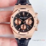 (BF) Super Clone Audemars Piguet Royal Oak Rose Gold Black Leather Strap Watch